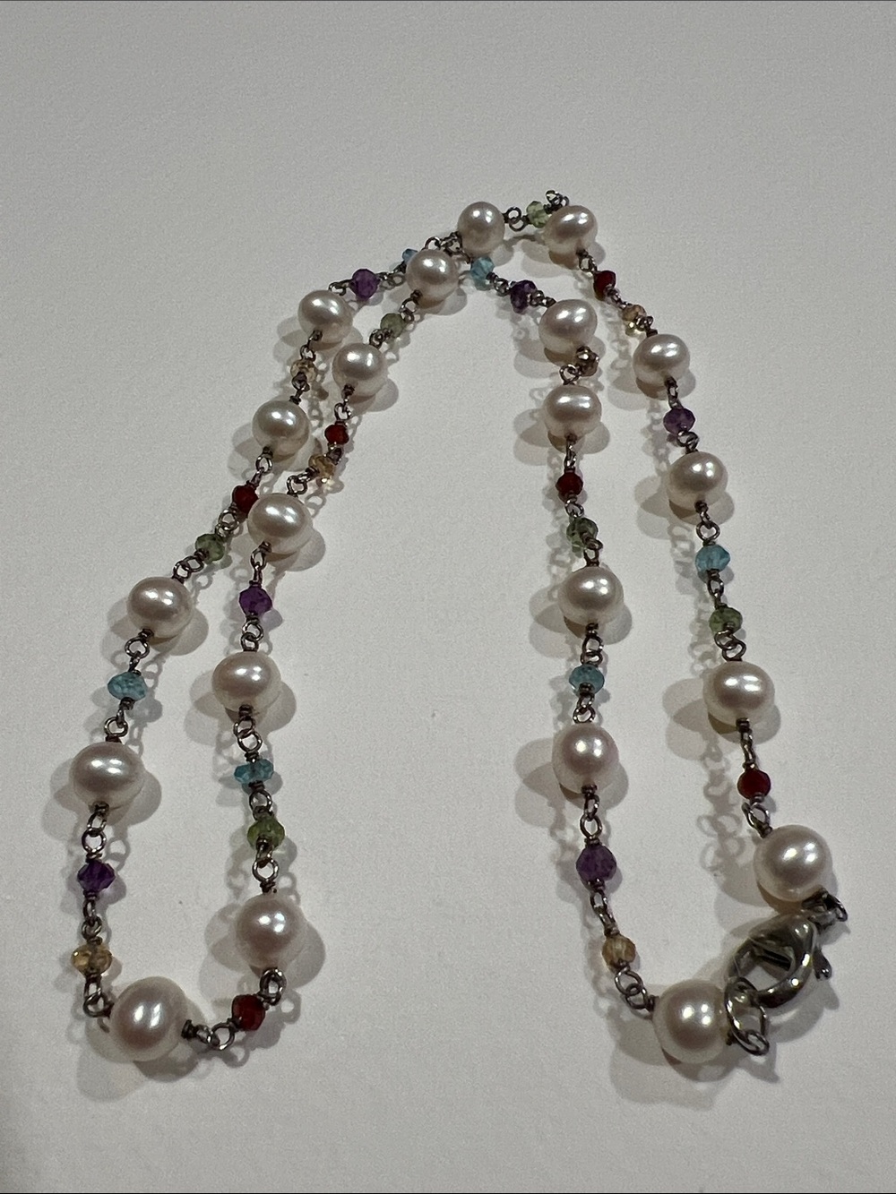 Cultured Pearl and Multicolor Bead Station Necklace - White Pearls